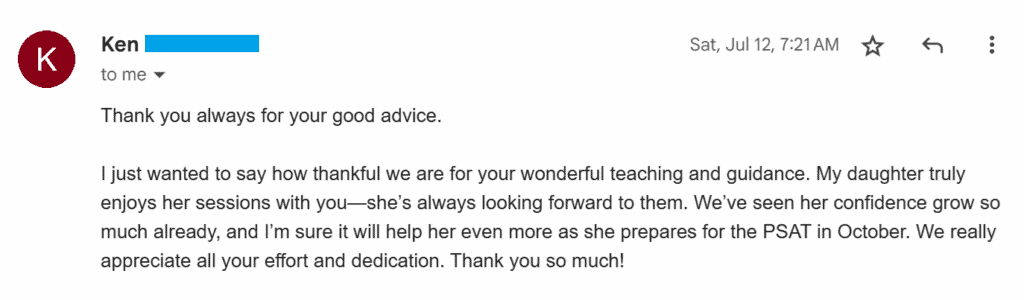 Dawn emailed us to tell us about how confident her student feels about the upcoming final exam. 