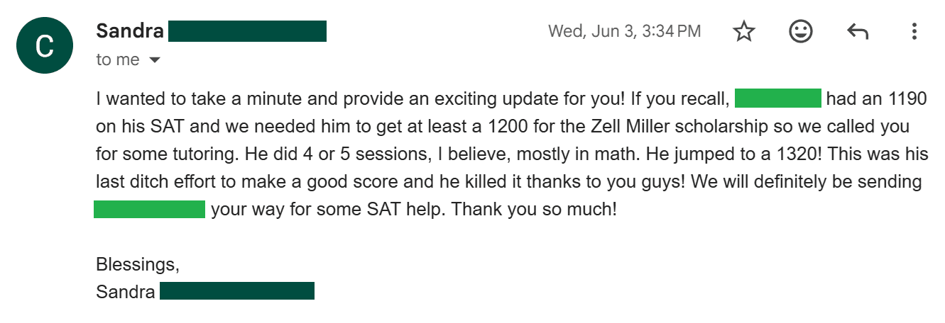 Testimonial from a student who completed 1-on-1 tutoring with us for the SAT. 